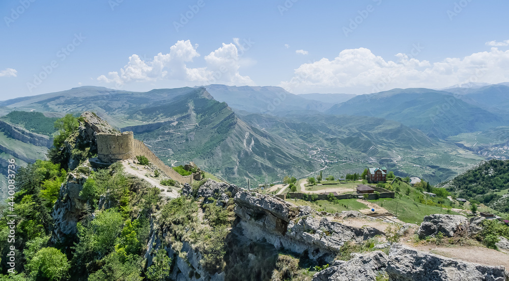 Gunibsky fortress. Protective wall and gates of Gunib. Russia, Republic of Dagestan.