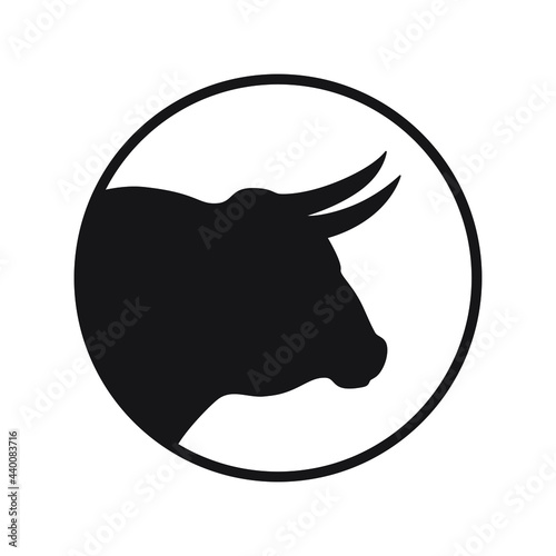 Bull graphic icon. Head of bull sign in the circle isolated on white background. Ox symbol. Vector illustration