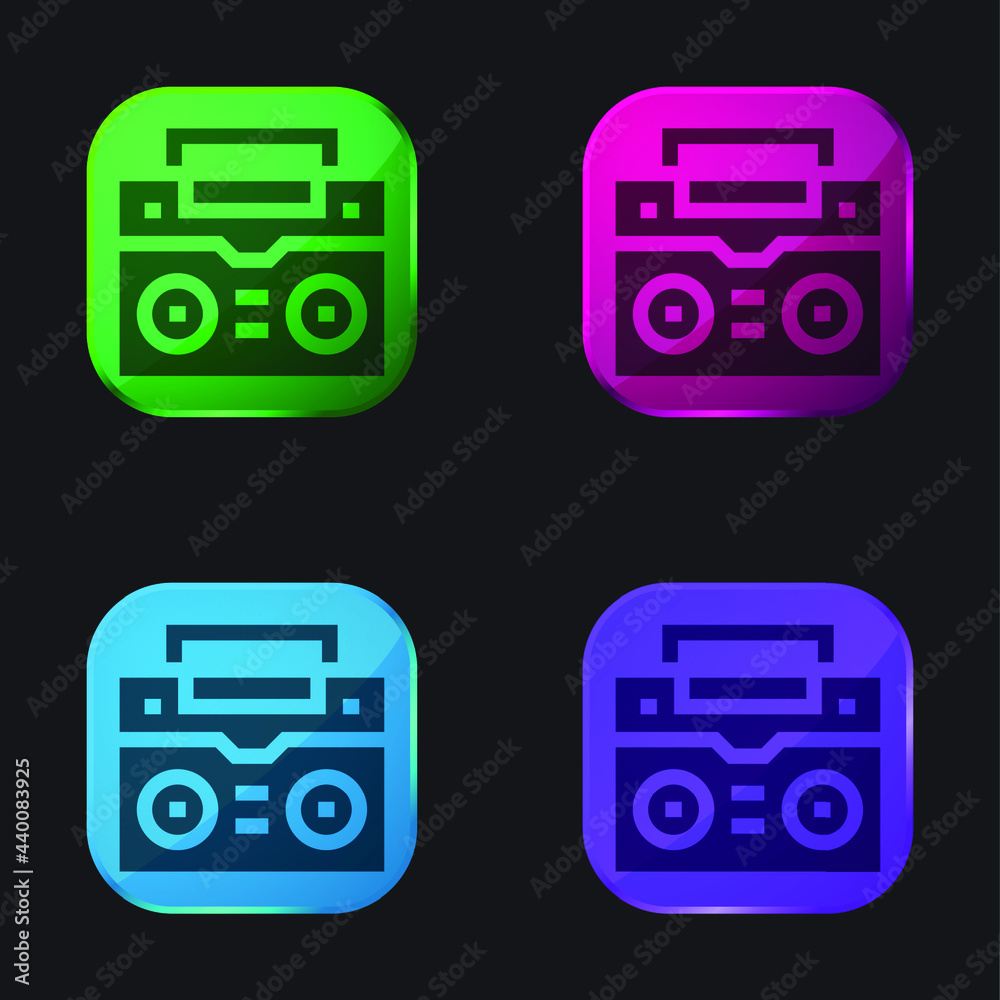 Boombox four color glass button icon Boombox four color glass button icon