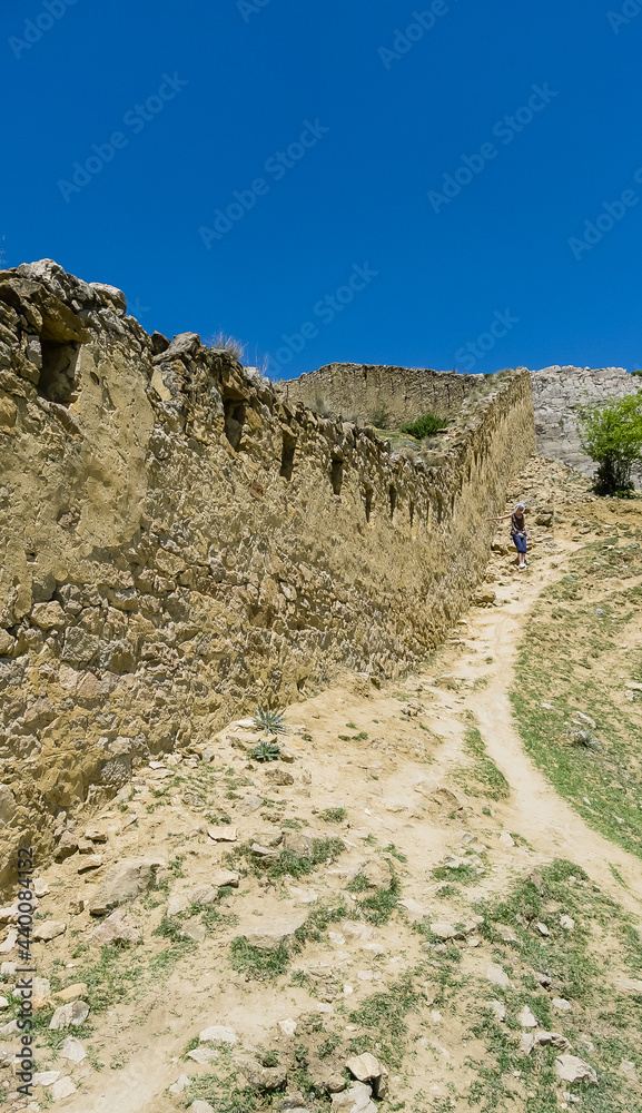 Gunibsky fortress. Protective wall and gates of Gunib. Russia, Republic of Dagestan.