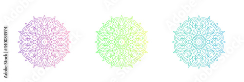 Set of gradient mandalas on white background. Vector indian ornament. Floral mandalas in indian style. Yoga concept.