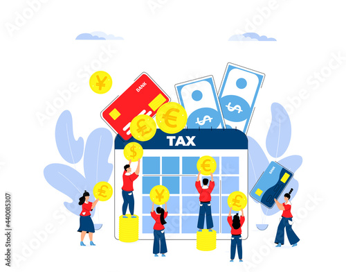 People pay tax money income. Taxation currency calculating
