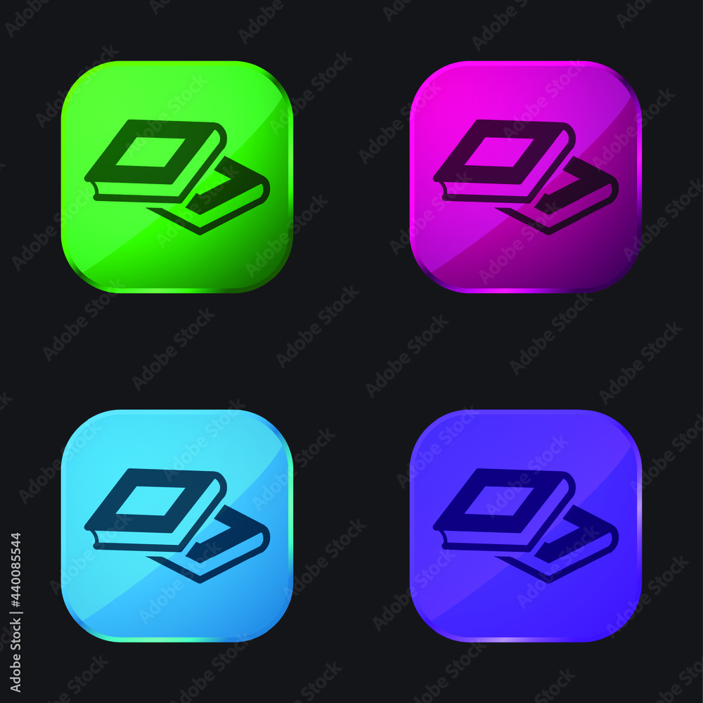 Books four color glass button icon Books four color glass button icon