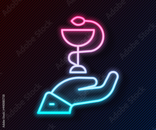 Glowing neon line Caduceus snake medical symbol icon isolated on black background. Medicine and health care. Emblem for drugstore or medicine, pharmacy. Vector