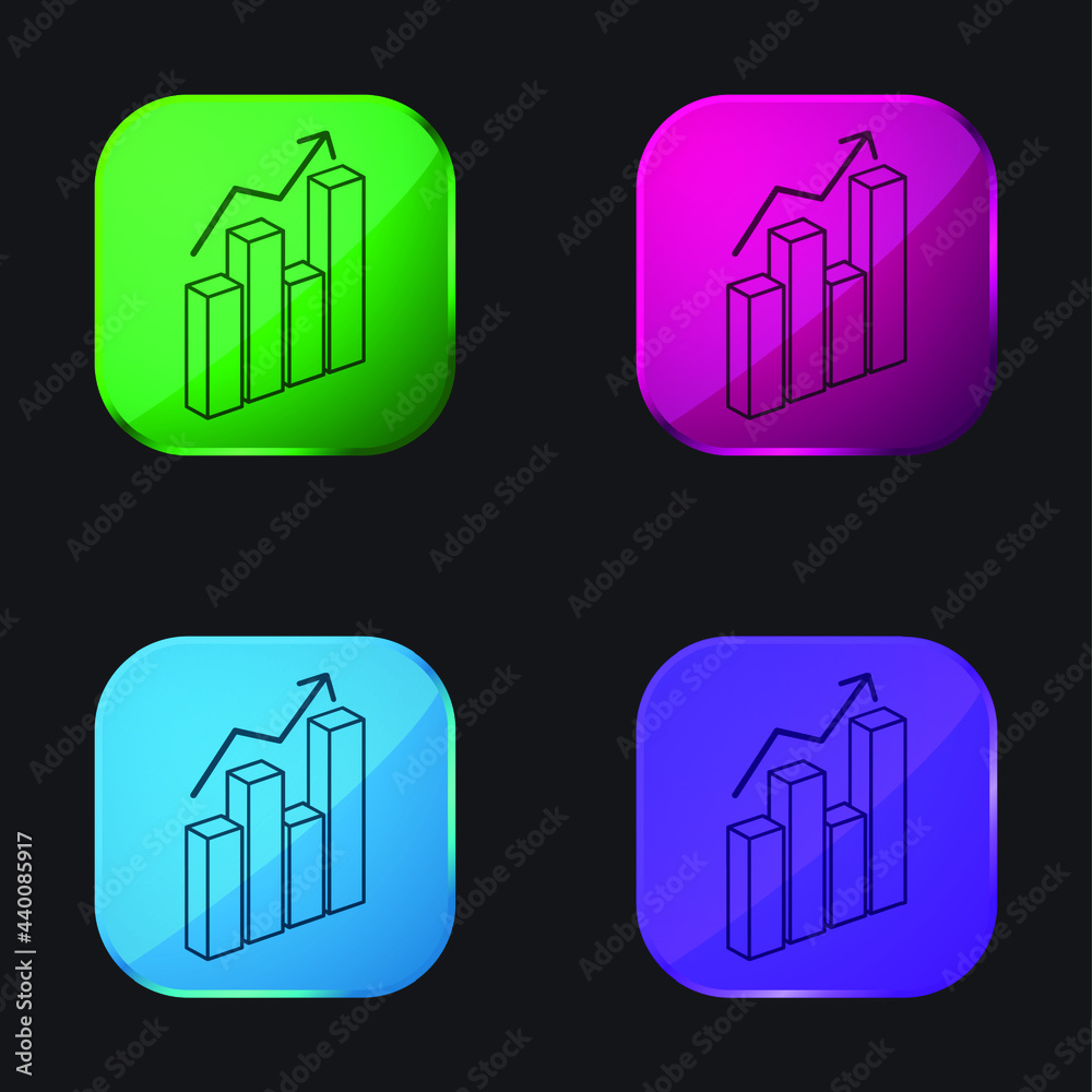 3d Data Analytics Bars Graphic four color glass button icon 3d Data Analytics Bars Graphic four color glass button icon