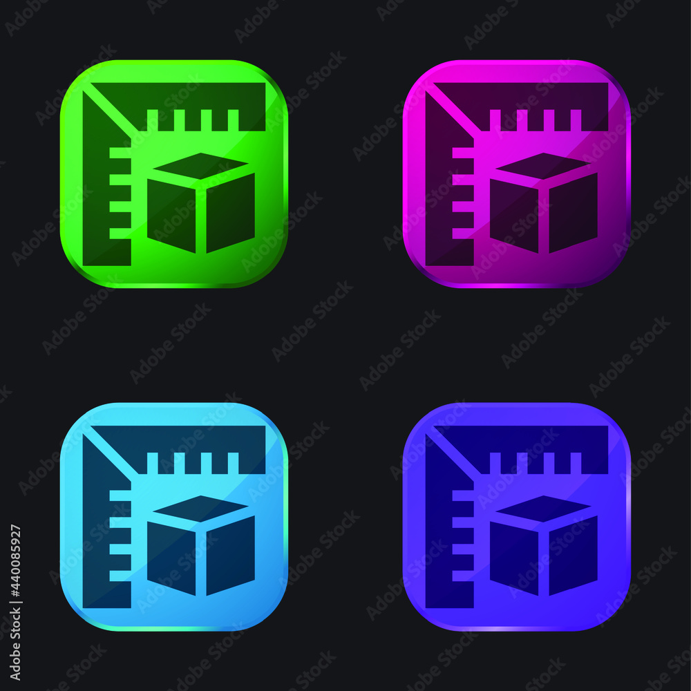 3d Modeling four color glass button icon
