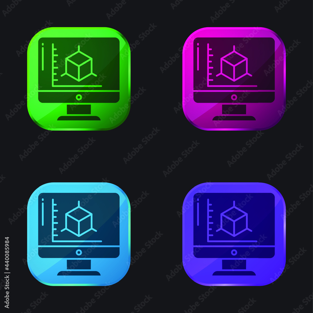3d Modeling four color glass button icon 3d Modeling four color glass button icon