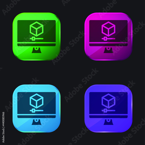 3d Graphics four color glass button icon