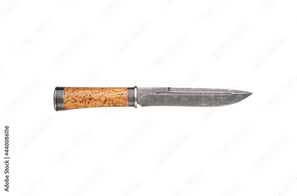 Hunting knife with wooden handle. Isolated on white back. Hunting knife with wooden handle. Isolated on white back.