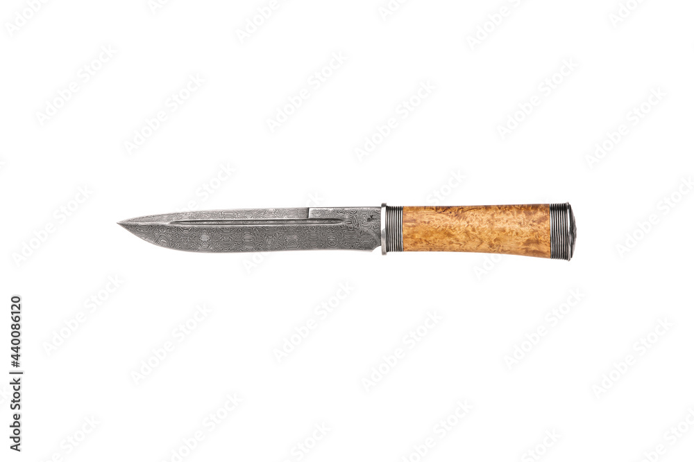 Hunting knife with wooden handle. Isolated on white back. Hunting knife with wooden handle. Isolated on white back.