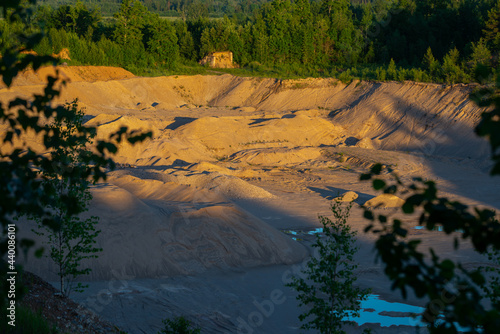 Industrial sand quarry. Sand pit. Sand special for construction. Construction industry.