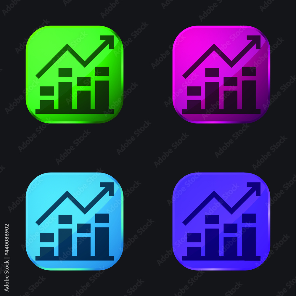 Bar Graph four color glass button icon Bar Graph four color glass button icon