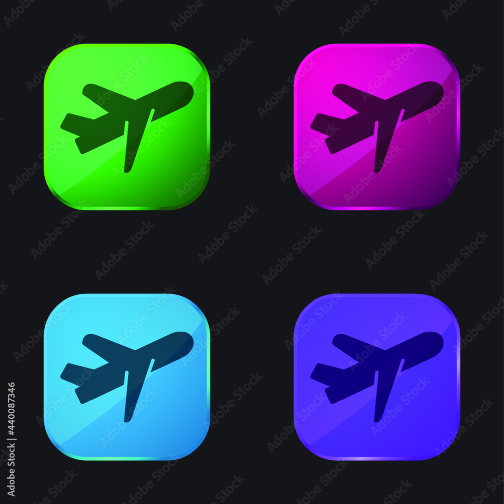 Airplane four color glass button icon