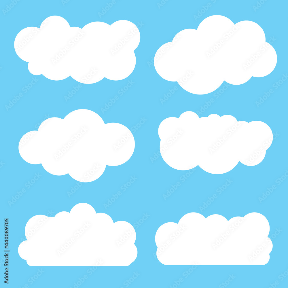 Set of clouds flat cartoon. blue sky nature view with white cloud icon symbol concept. Vector flat cartoon illustration for web sites and banners design.