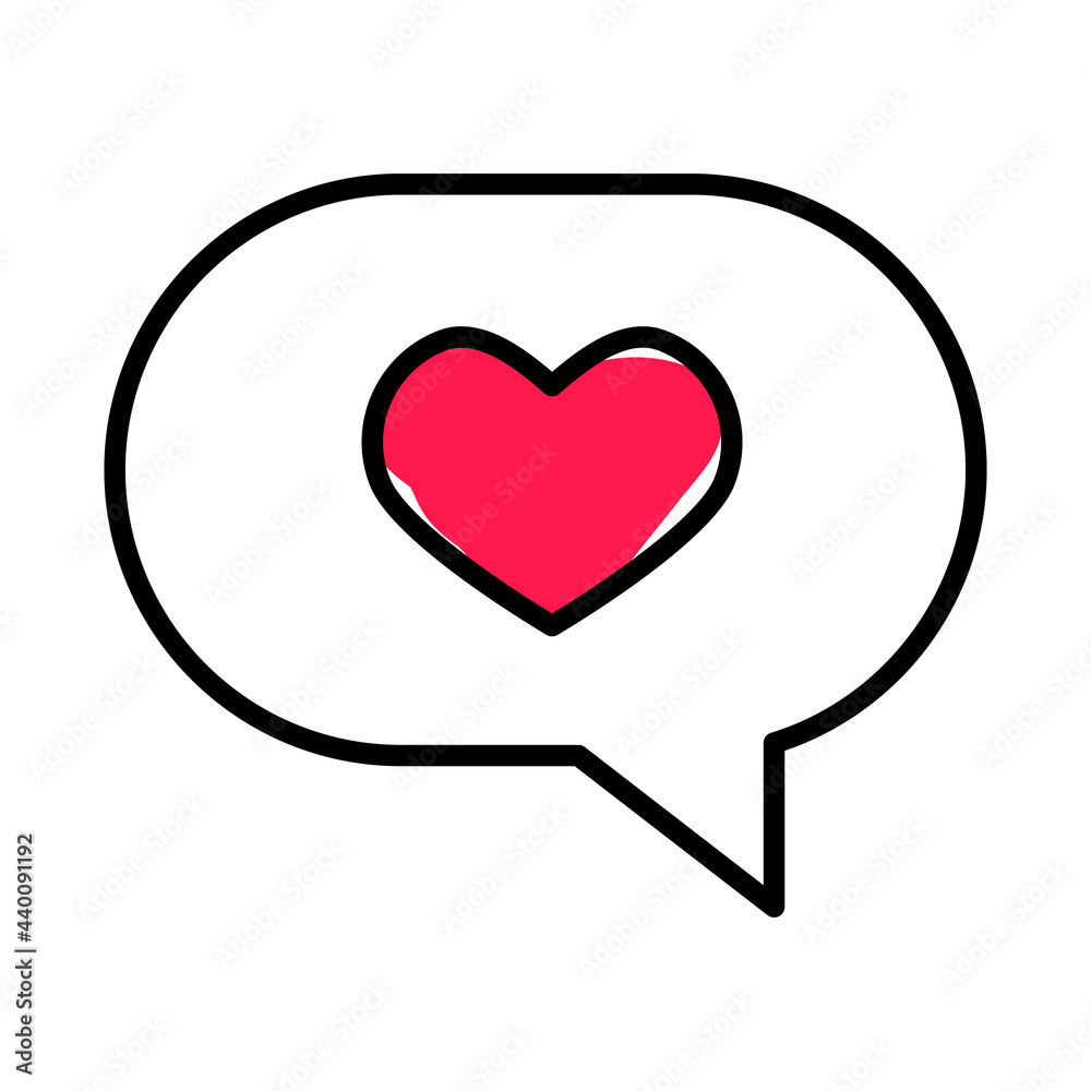 Heart in speech bubble doodle hand drawn icon