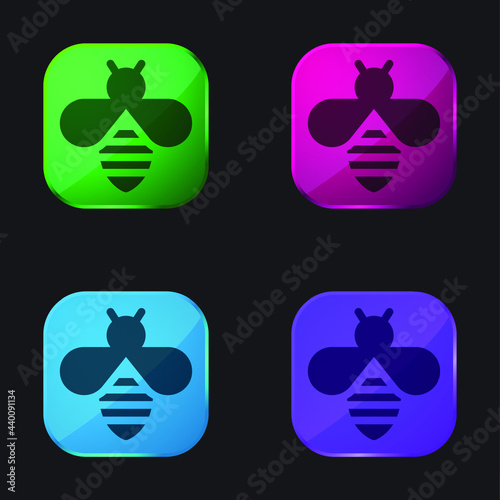 Bee four color glass button icon