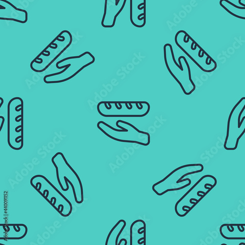 Black line Donation food icon isolated seamless pattern on green background. Vector