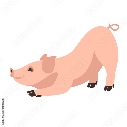 funny pig, vector illustration, flat style, side