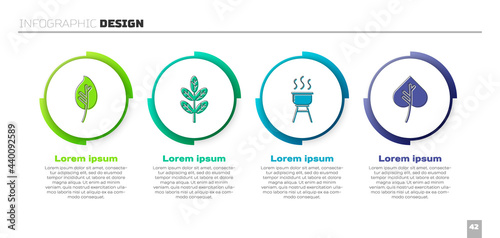 Set Leaf or leaves, Leaf or leaves, Barbecue grill and Leaf or leaves. Business infographic template. Vector