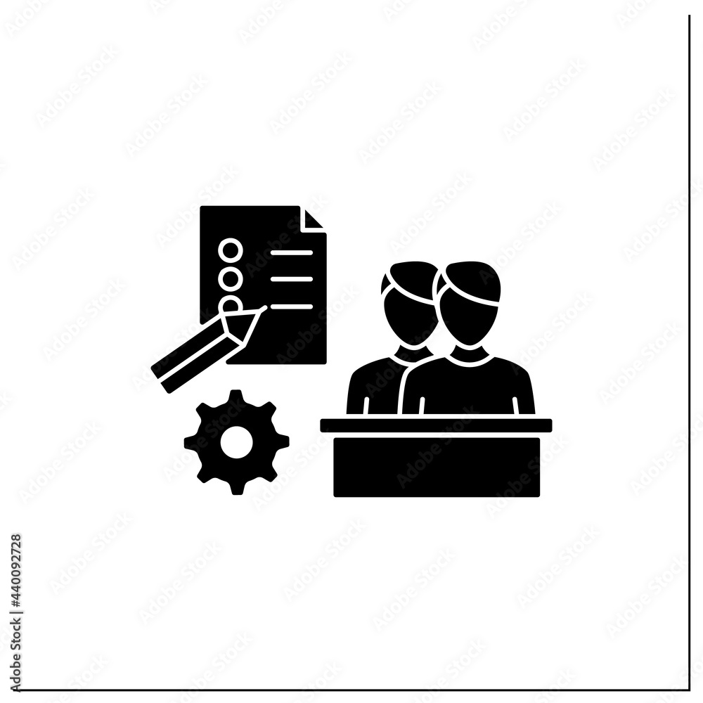 Employee survey glyph icon. Questionnaire to obtain opinions, reviews. Evaluate employee mood. Talent management concept.Filled flat sign. Isolated silhouette vector illustration Employee survey glyph icon. Questionnaire to obtain opinions, reviews. Evaluate employee mood. Talent management concept.Filled flat sign. Isolated silhouette vector illustration