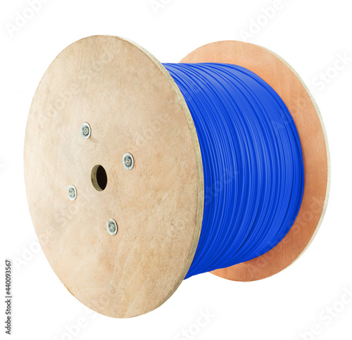 Blue cable large spool, Roll - wooden spool.