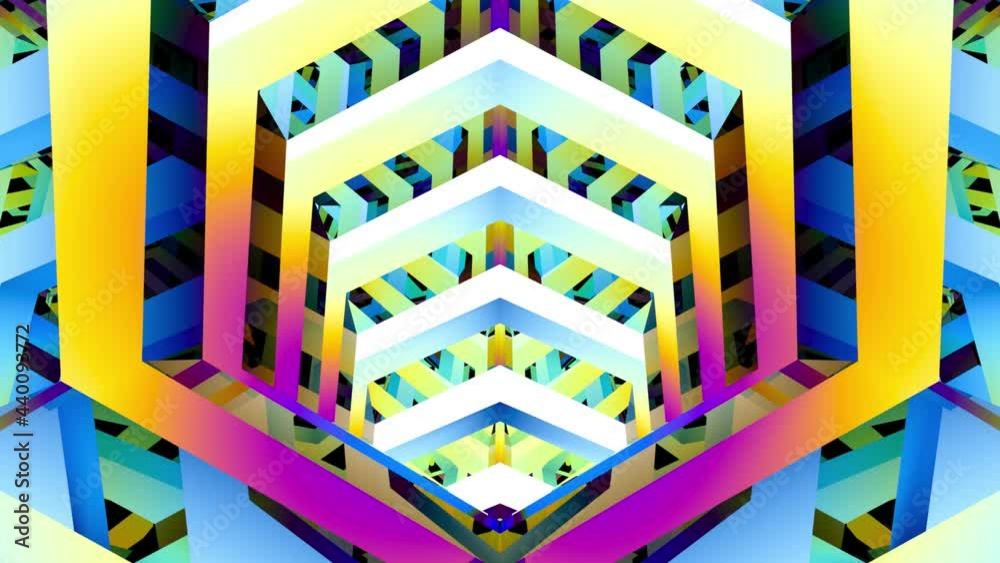 A tunnel of bright rainbow stripes continuously advances towards the camera. Seamless loop. A tunnel of bright rainbow stripes continuously advances towards the camera. Seamless loop.
