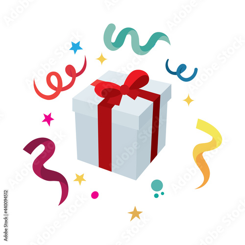 Gift box. Holiday present with confetti. Festive surprise vector illustrations set.