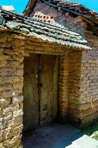 The wooden gate of the old house in Ha Noii, Vietnam.
