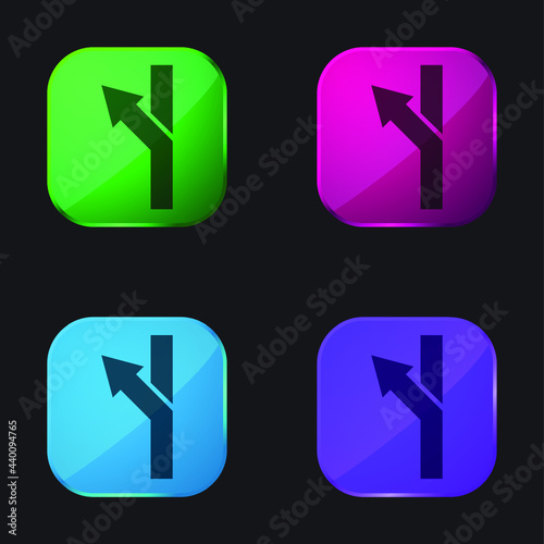 Arrow Shape Turning To Left four color glass button icon