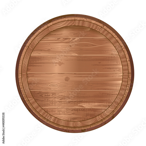 the top of the antique barrel is made of light wood with a texture. Isolated on a white background