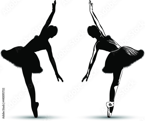 Black and white image of a dancing young ballerina vector illustration