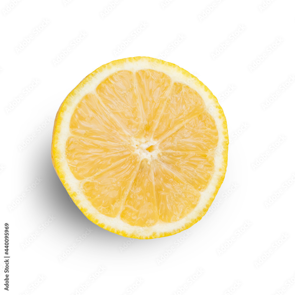 Fresh sicilian lemon half slice isolated on white background. Top view Fresh sicilian lemon half slice isolated on white background. Top view