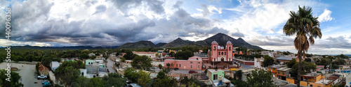panorama of a town in the mountains. Mexican town among the mountains. town in northern Mexico. panoramic view of a town