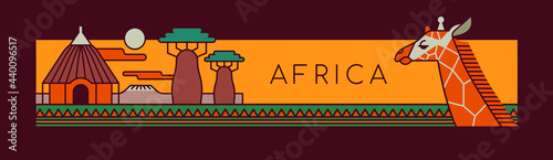 Africa travel landscape outline cartoon concept