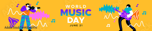Music Day banner funny musical man playing violin