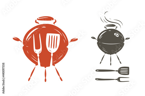 Outdoor grill symbol. BBQ food concept vector illustration