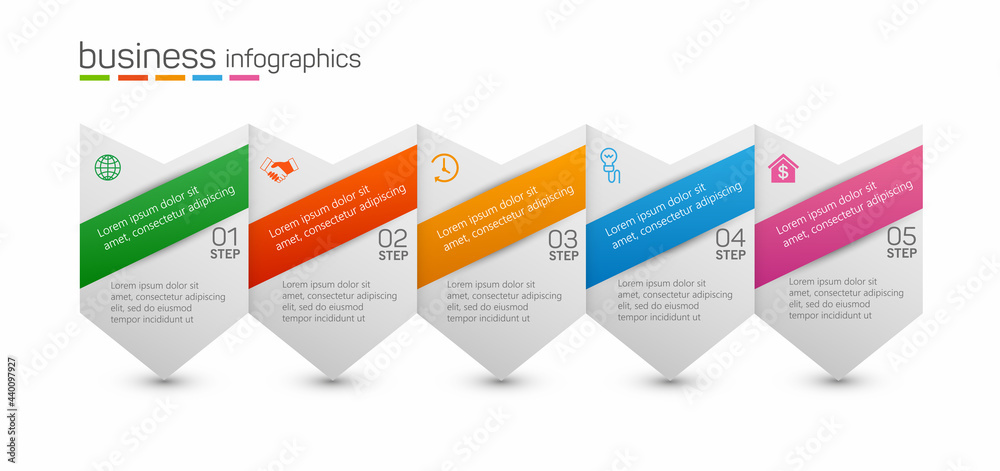 Business vector infographic design template with 5 options or steps ...