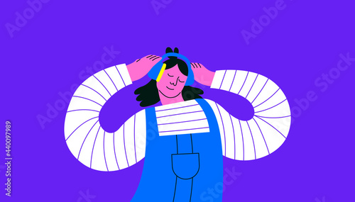 Happy woman relaxed listening to headphone music
