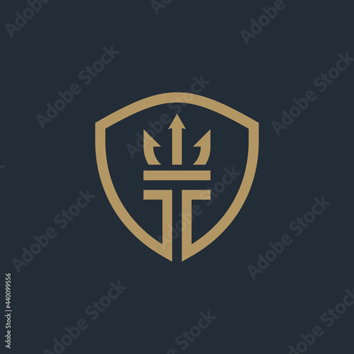 Initial letter T trident and logo crown