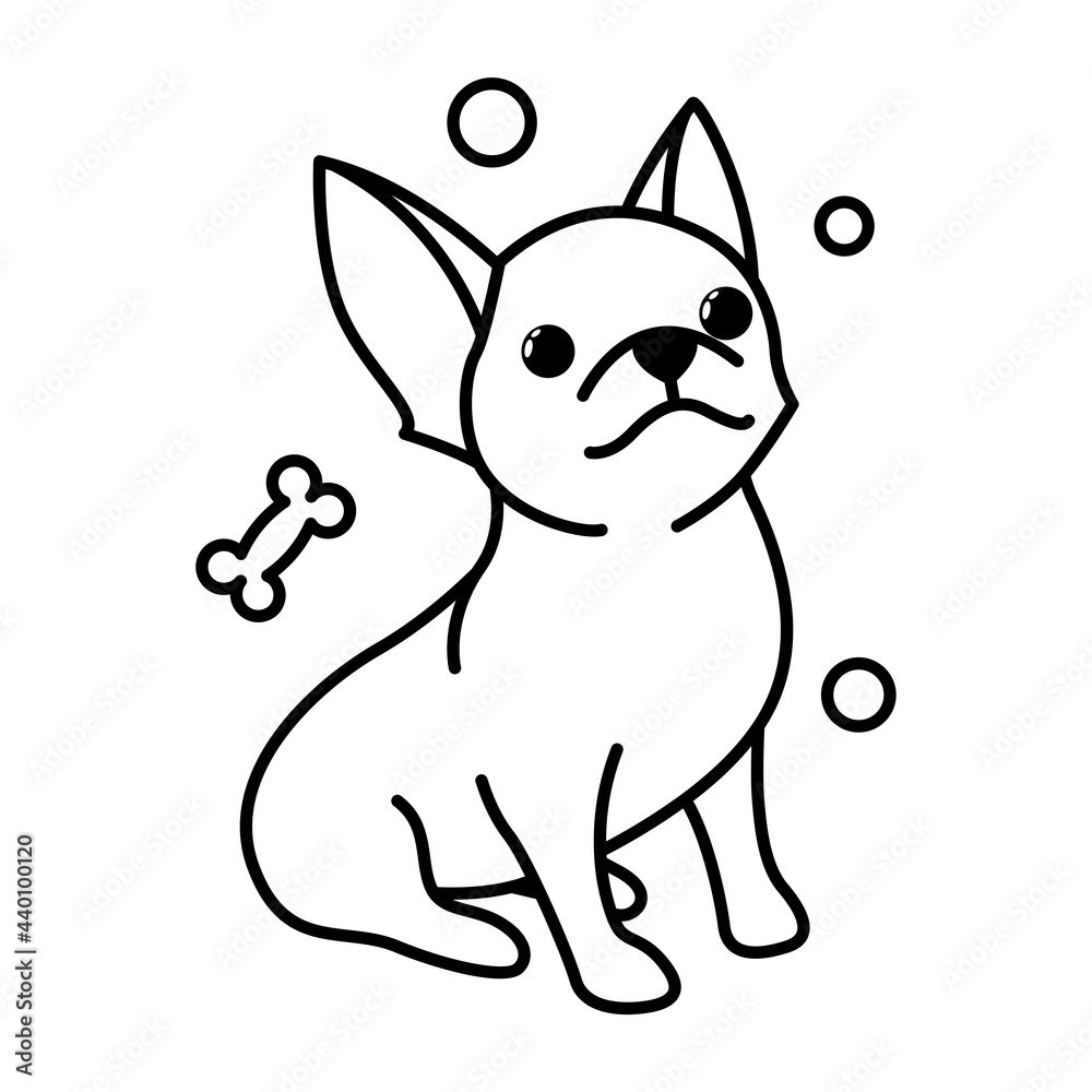 Cute Cartoon Vector Illustration icon of a Chihuahua puppy dog. It is outline style.