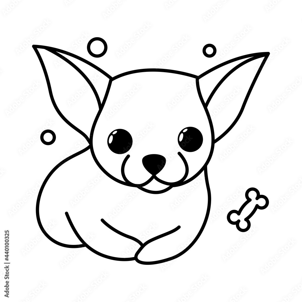 Fototapeta premium Cute Cartoon Vector Illustration icon of a Chihuahua puppy dog. It is outline style.