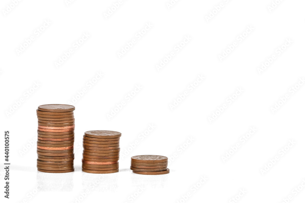 Pile of copper coins chart isolated on white background