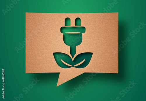 Green technology papercut chat bubble concept
