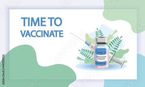 Vaccination concept. Immunization campaign. Vaccination against the vaccine. Health care and security. Syringe and vaccine vial.