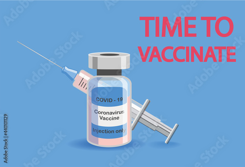 Vaccination concept. Immunization campaign. Vaccination against the vaccine. Health care and security. Syringe and vaccine vial.