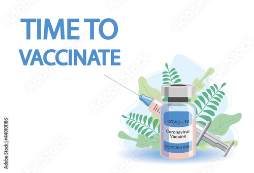 Vaccination concept. Immunization campaign. Vaccination against the vaccine. Health care and security. Syringe and vaccine vial.