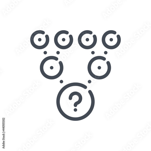 Different ways to solve the problem line icon. Big circle with question mark connected to small circles vector outline sign.