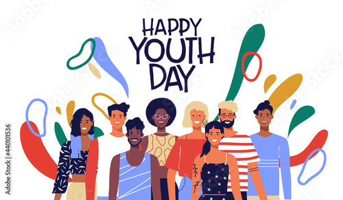 Youth Day card happy diverse young friend team