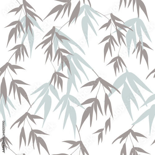 Seamless pattern of bamboo leaf silhouettes. Natural floral monochrome pattern on a white background. Vector graphics.
