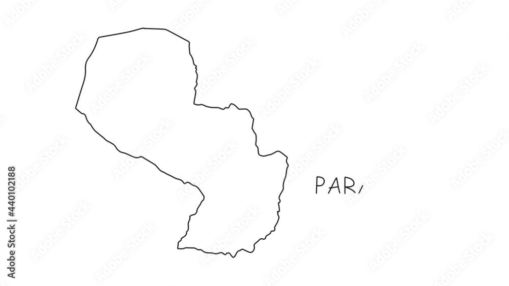 Paraguay.map animation line. Black line animation letters drawing on a white background. Paraguay.map animation line. Black line animation letters drawing on a white background.